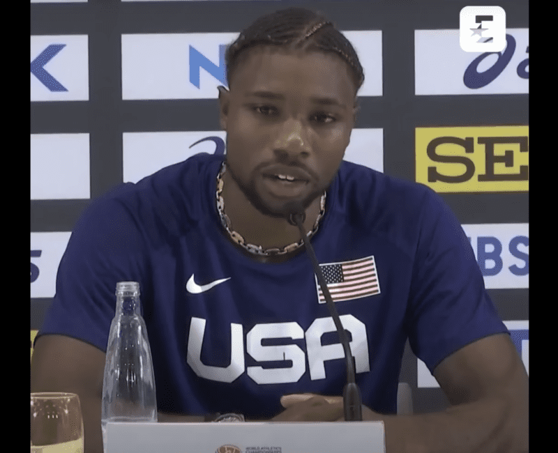 Noah Lyles responds in an interview regarding the NBA world title