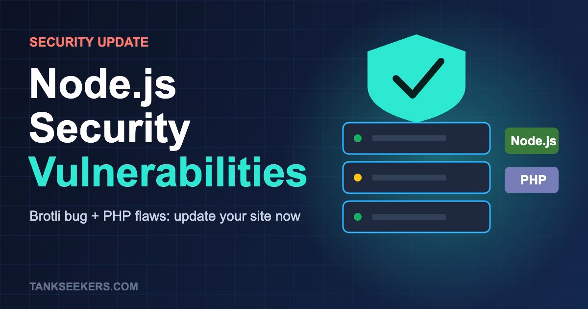 Node.js security vulnerabilities and PHP patching shield graphic